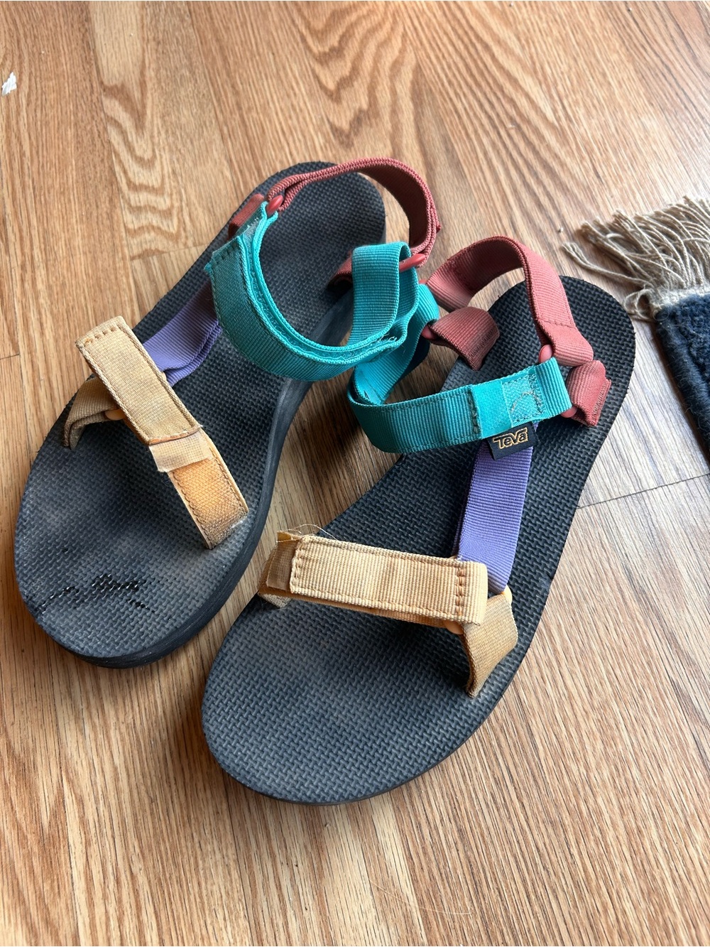 Teva Multicolor Strap Sandals - Teal, Coral, Tan, Purple size 9